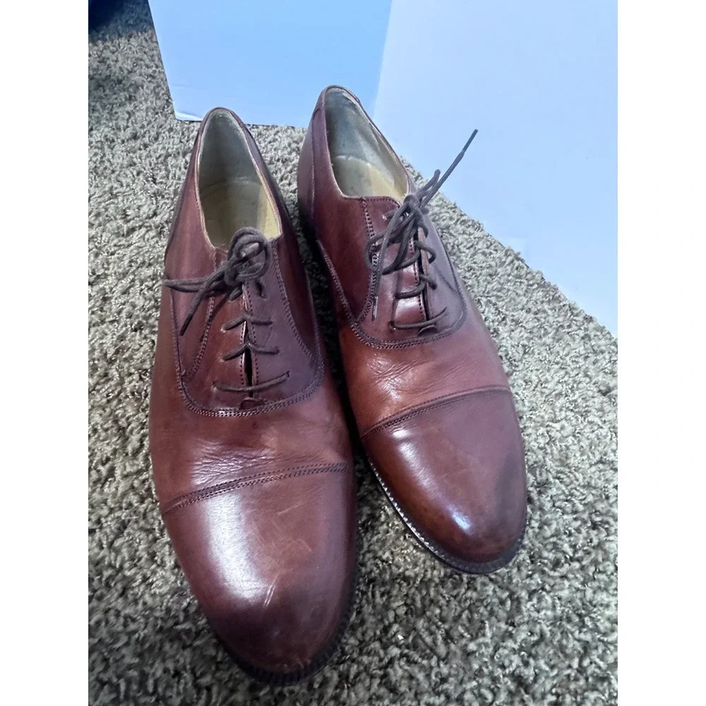 Johnston & Murphy Domani Brown Leather Cap Toe Oxford Shoes Mens 10.5 M Italy